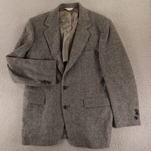 VTG Tweed Jacket 40R M Gray Herringbone 100% Wool Blazer Made in USA